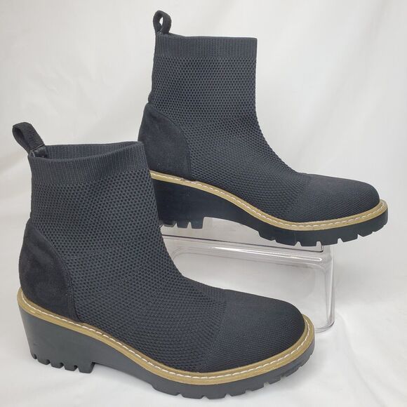 Nicole Miller Black LeLe Platform Wedge Sock Ankle Booties - Size 10 - Picture 2 of 8